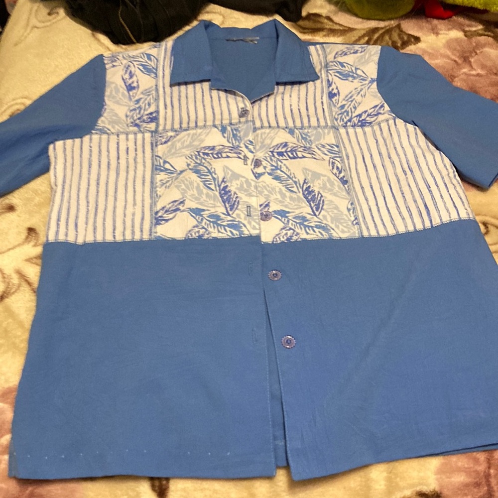 Blue beachy swim cover up/ men’s/women’s blue button up